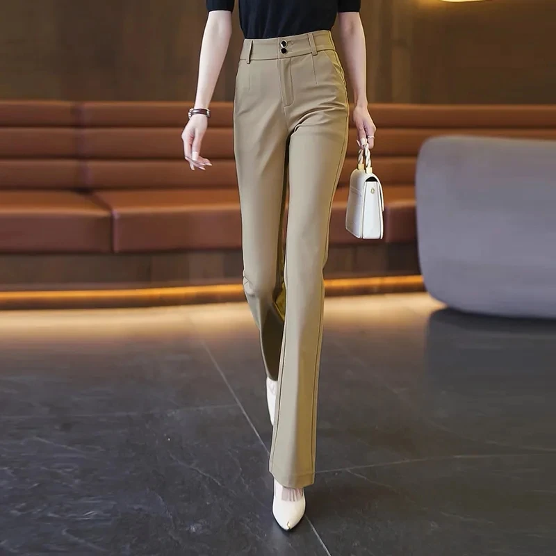 Professional Suit Pants Women Spring Autumn High Waisted Micro Flared Trousers Office Female Casual Straight Long Pantalons 4XL