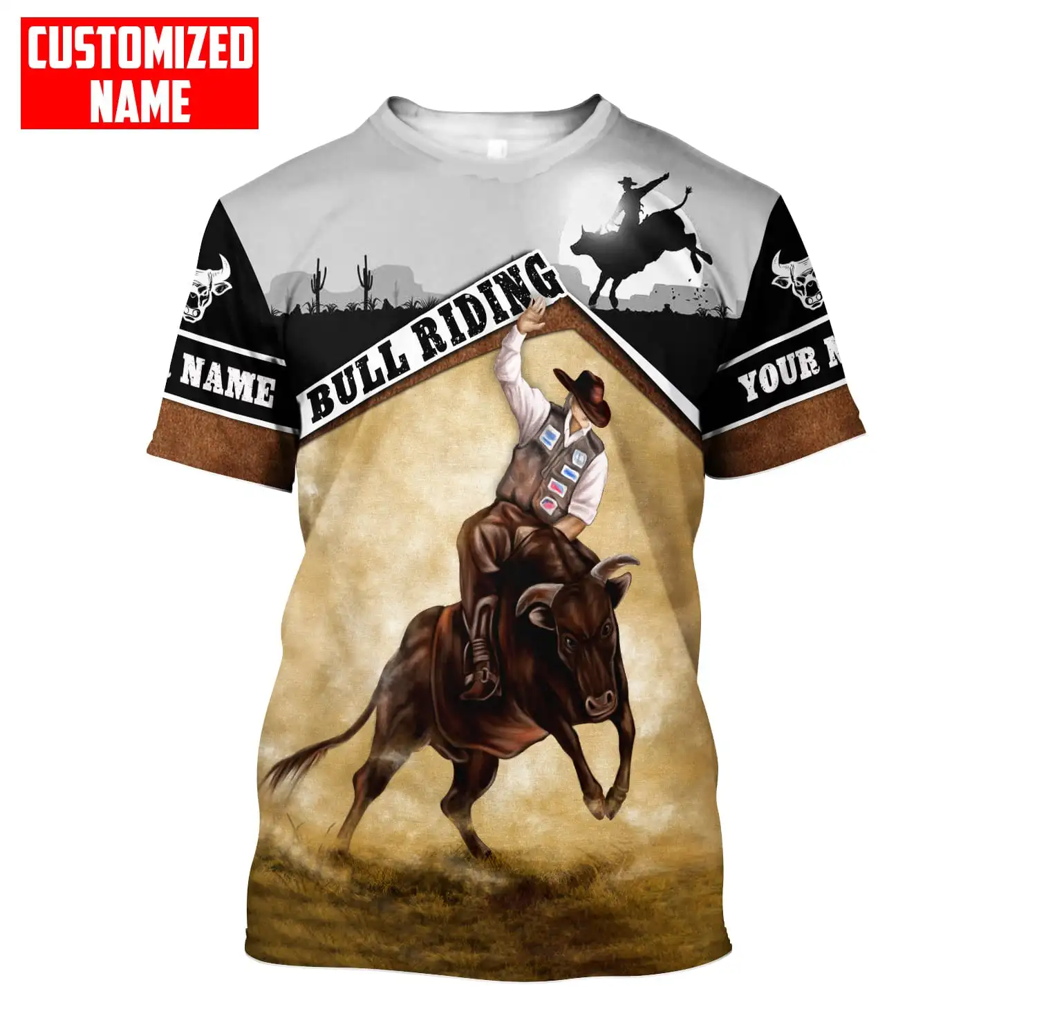 2025 summer Fashion mens t shirt Personalized Name Bull Riding 3D Printed Unisex Tshirt street Casual sports T-shirt DW46