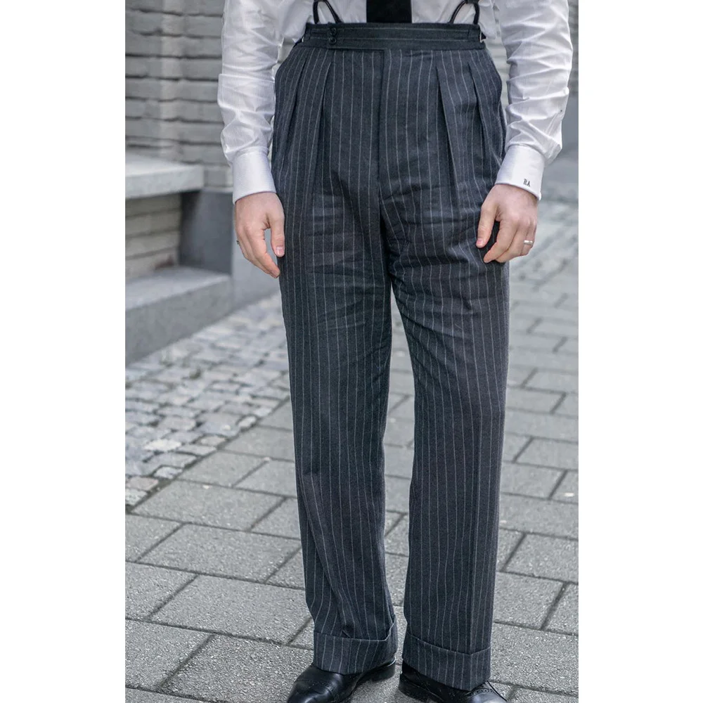 

Мужские полосатые плиссированные брюки, повседневные деловые брюки-чиносы, удобные эластичные зауженные офисные брюки с плоской передней частью, облегающие дышащие брюки