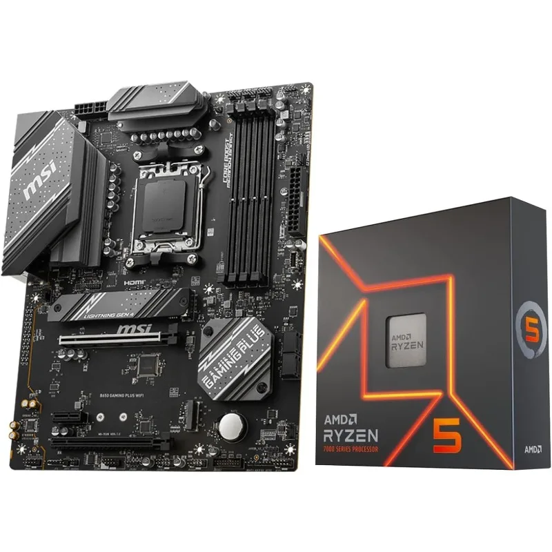 معالج AMD Ryzen 5 7600X CPU مع اللوحة الأم للألعاب MSI B650 Gaming Plus WiFi (AM5، ATX، DDR5، PCIe 4.0، Wi-Fi 6E)
