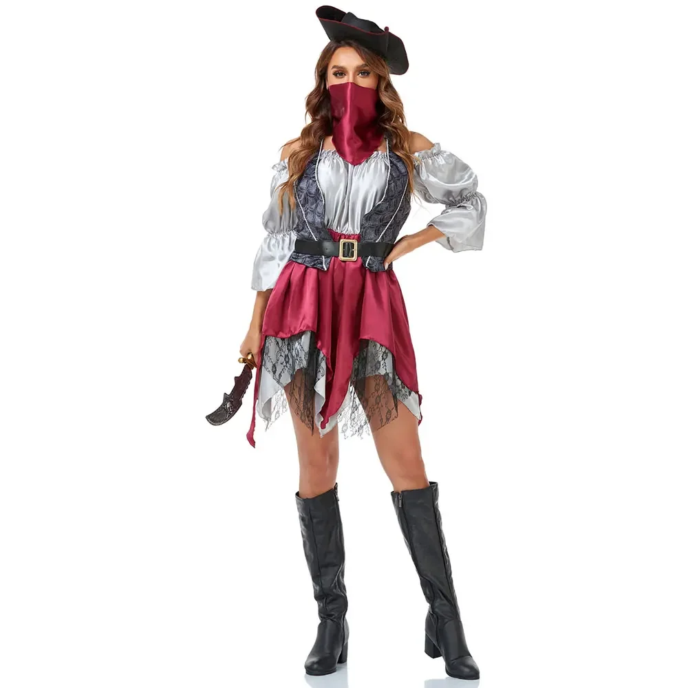 

Adult Women Caribbean Pirate Cosplay Costume Halloween Captain Huntress Fancy Dress Stage Performance Party Pirate Costume