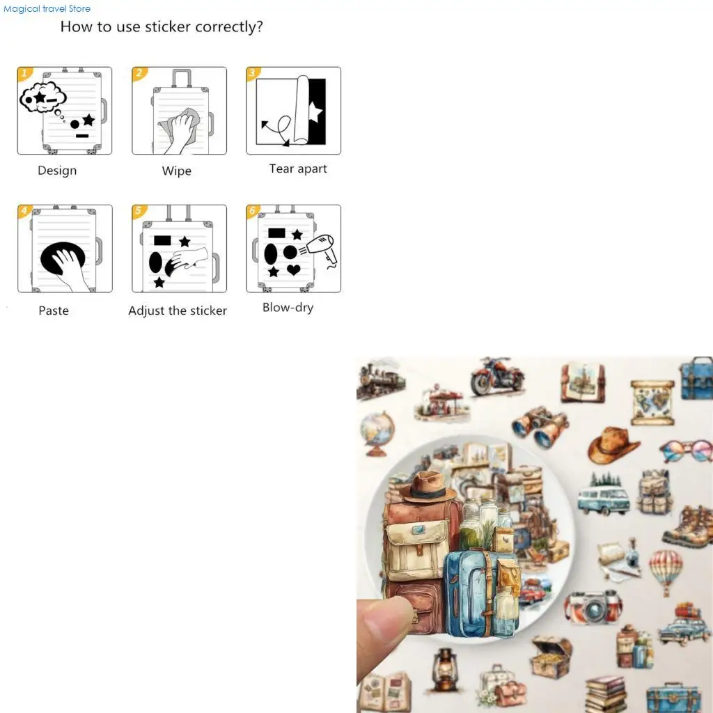 N2UB 50Pcs Removable Sticker Tear Resistant Sticker Diary Laptop Fridge Decoration