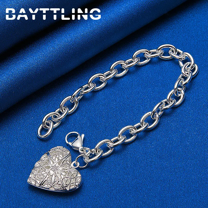 2024 New 925 Sterling Silver 8 Inches Fine Heart Photo Frame Bracelet For Women Wedding Gifts Fashion Jewelry Accessories