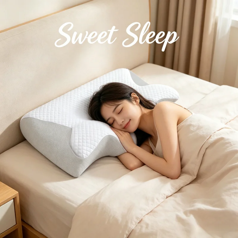 

2 in 1 Memory Foam Cervical Pillow Ergonomic Contour Orthopedic for Neck Pain Relief Side Back Sleepers