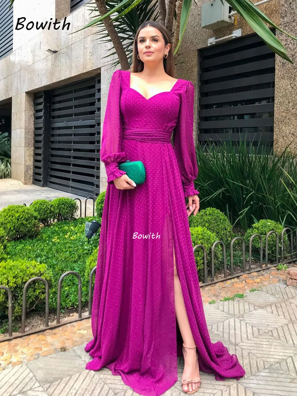 Fuchsia Long Sleeve Evening Dresses Formal Party Dress for Women Elegant Prom Dress 2022 Woman\'s Party Dress