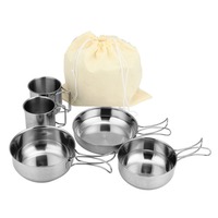 5Pcs 304 Stainless Steel Camping Cookware Set Foldable Handle Stackable Outdoor Pot Cup Tableware with Storage Bag