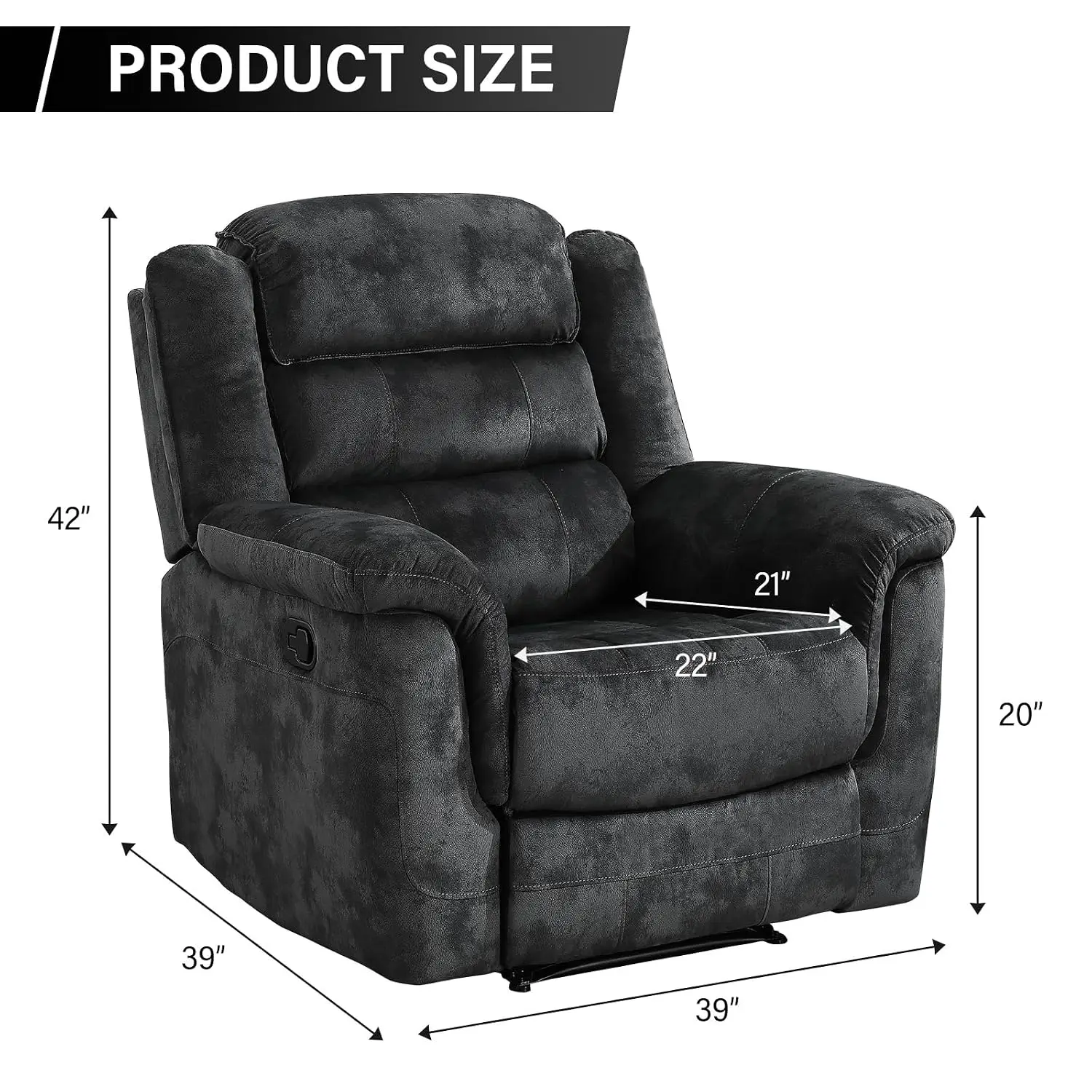 Manual Recliner Chair, Soft Fabric Recliner Sofa with Overstuffed Armrest and Backrest for Living Room, Bedroom,, Customized