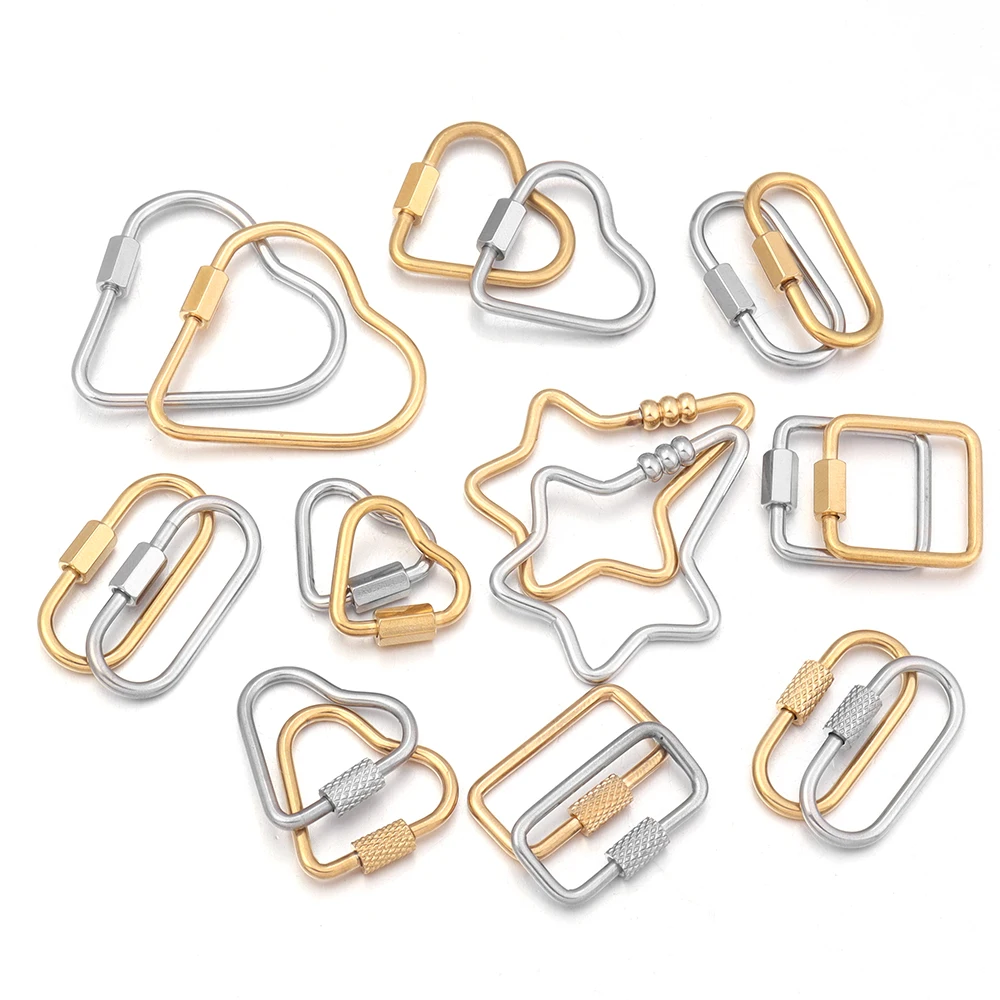 2pcs Gold Stainless Steel Heart Screw Carabiner Lock Connector Fastener Clip For DIY Necklaces Keychain Jewelry Making Supplies - view 6