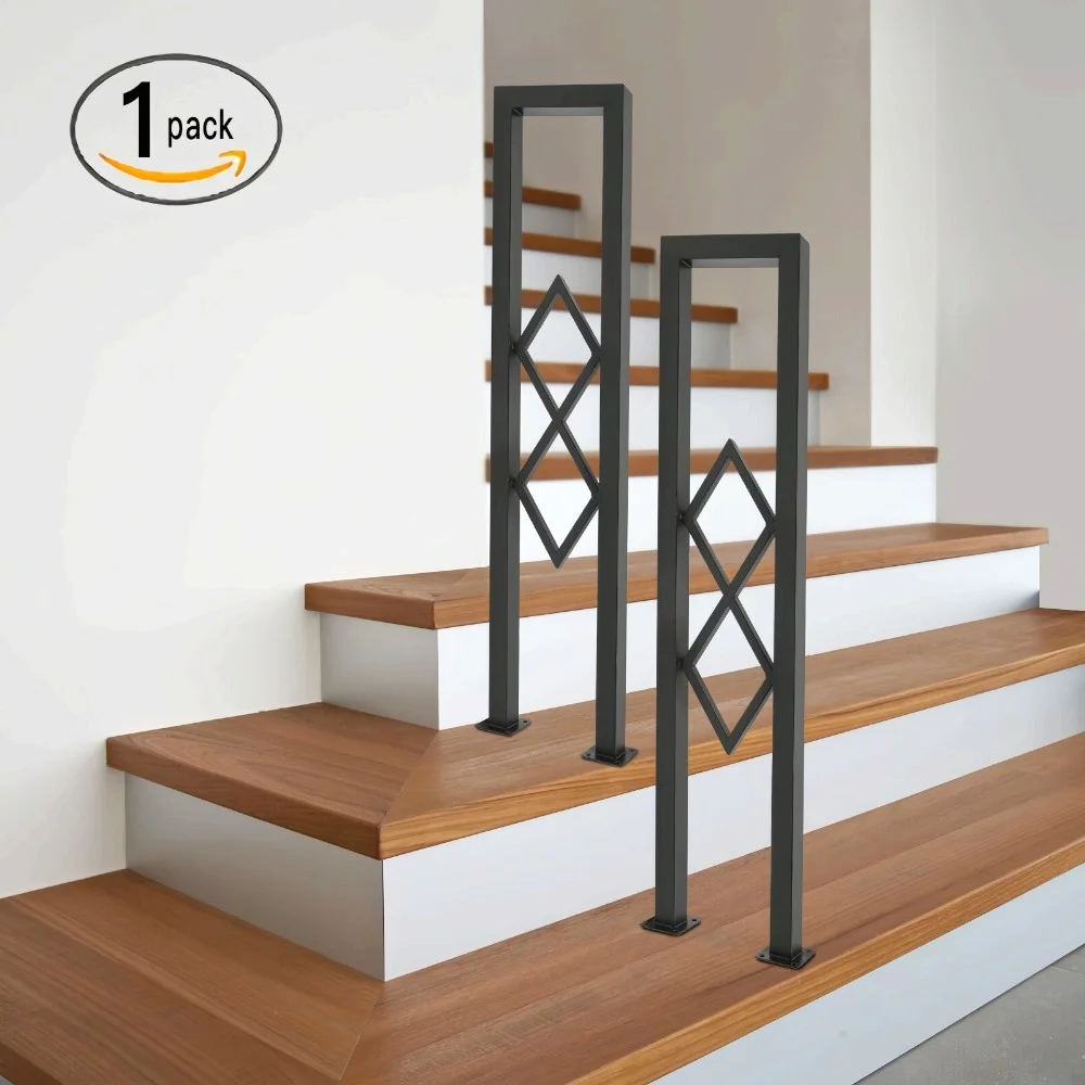 1pack An industrial U-shaped staircase handrail with diamond patterned cast iron railing, decorative railing for attic villas
