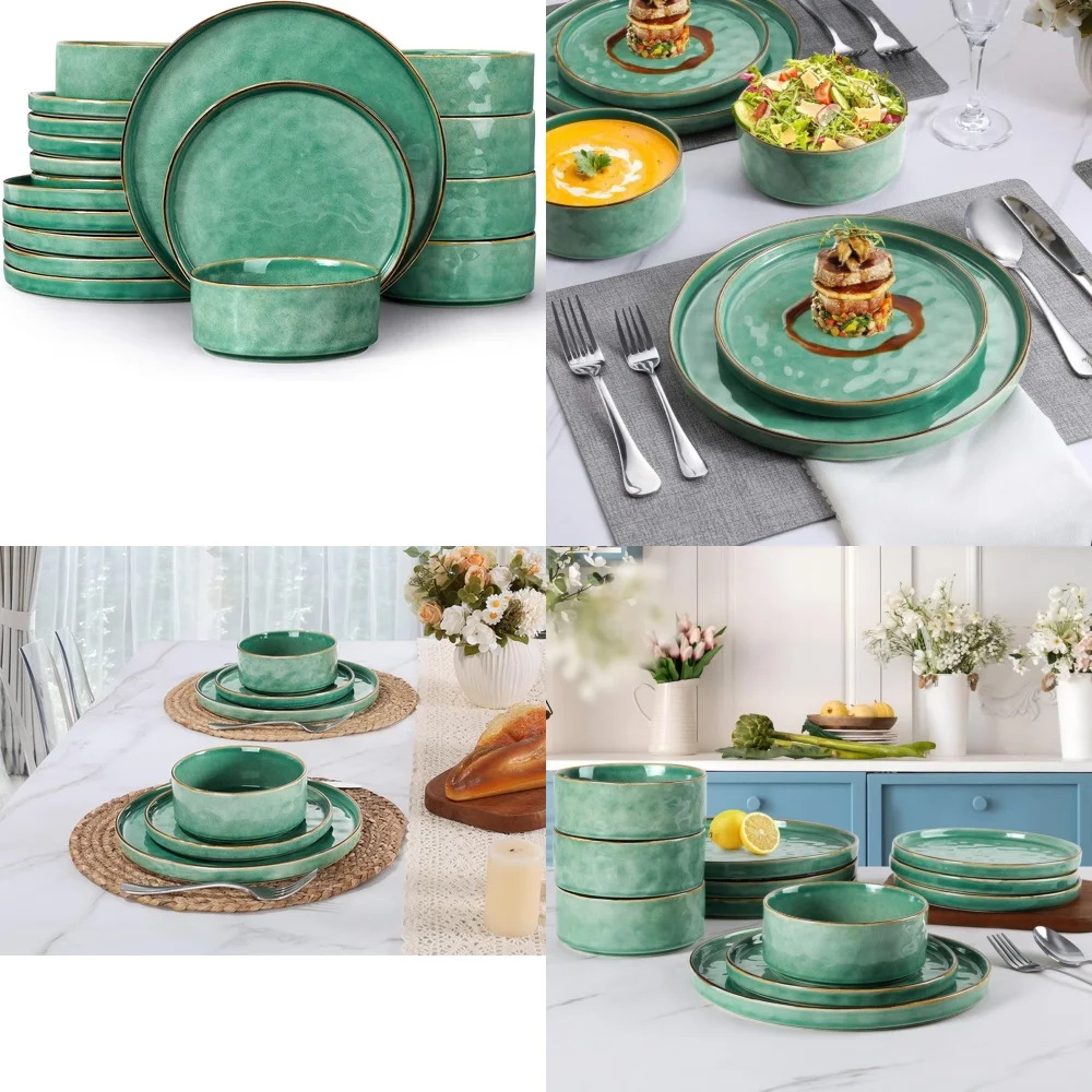 

Набор керамической посуды Набор керамической посуды из 18 предметов на 6 входят тарелки и миски Современный дизайн Прочная посуда Идеально подходит для