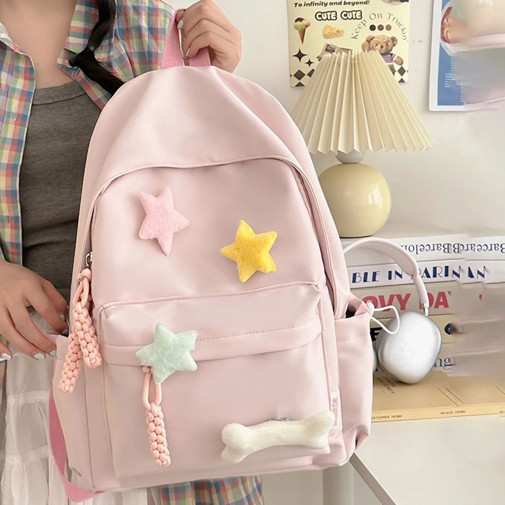 Mochila bonita de estrella, mochila para estudiantes de secundaria, mochila de nailon a la moda, mochila para estudiantes de gran capacidad, bolsa de libros para estudiantes adolescentes