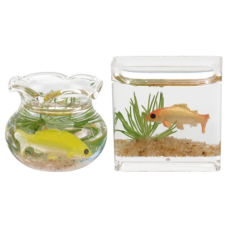 

2Pcs Miniature Fish Bowl Dollhouse Fish Tank 1: 12 Miniature Glass Goldfish Tank Dollhouse Desktop Ornaments