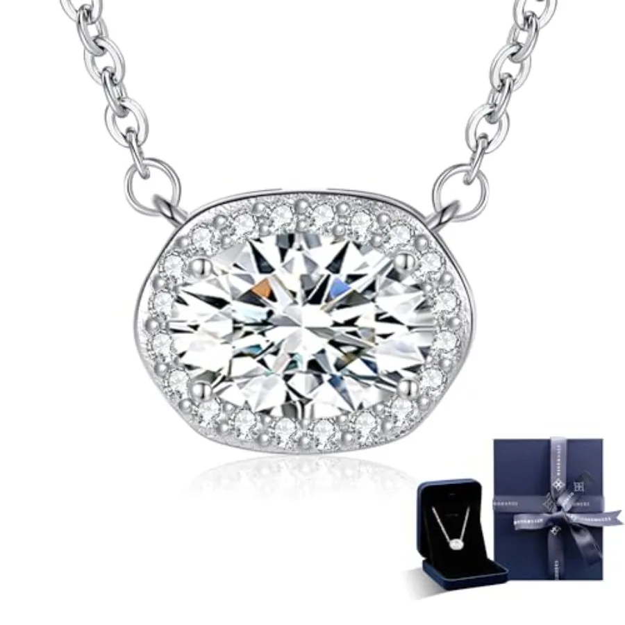 

Moissanite Heart Necklaces for Women, 2-4 Carat Moissanite 925 Sterling Silver Necklace, Anniversary Birthday Gifts for Women,
