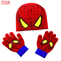 New Marvel Spider-Man animation peripheral cartoon children's knitted hat creative cool boy outdoor windproof warm hat glove set