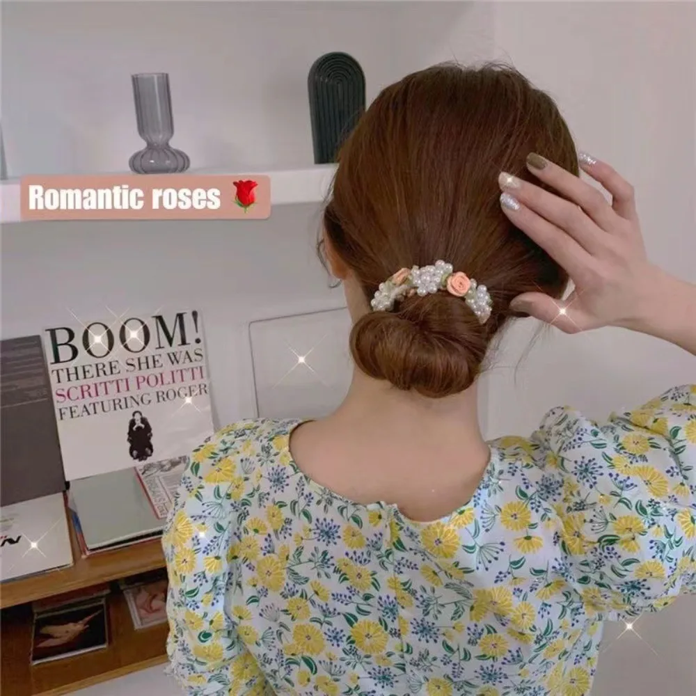 Модная жемчужная заколка для волос Камелия в форме цветка в Корейском стиле заколка для волос с жемчужинами милый стиль с жемчужинами эластичная Женская