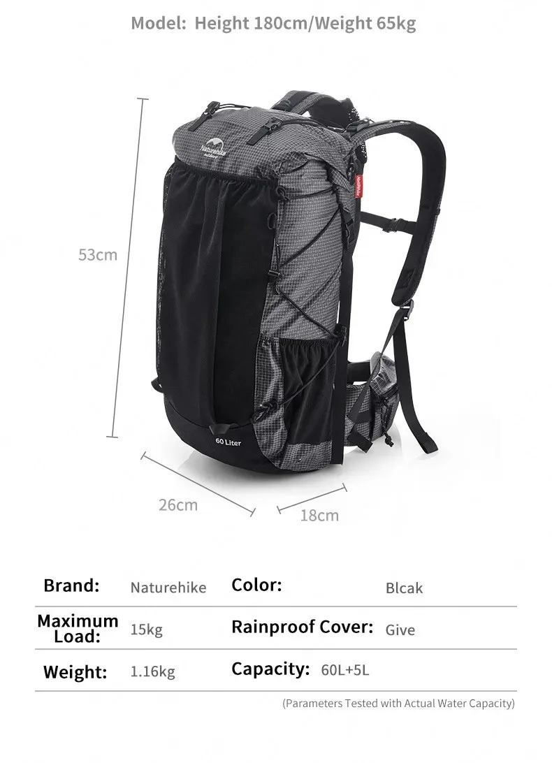 Naturehike 45L Camping Rucksack Große Kapazität Regendicht Reisetasche Ultraleicht Ergonomische Trekking Tasche Outdoor Wandern Rucksack – Detail 13