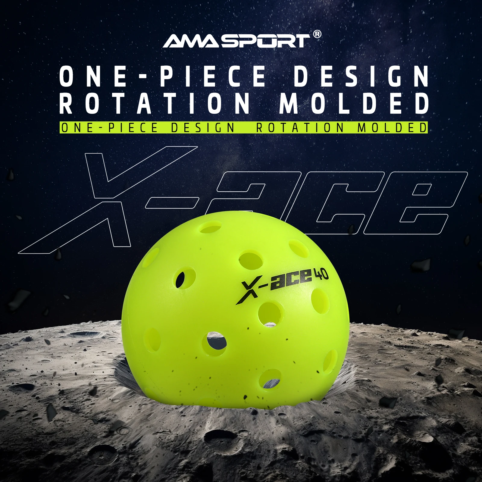 AMA Sport X-ACE Pickleballs 40-otworowe piłki Pickleball Outdoor odporne na pęknięcia jednoczęściowe piłki 100% POP-optyczne żółte