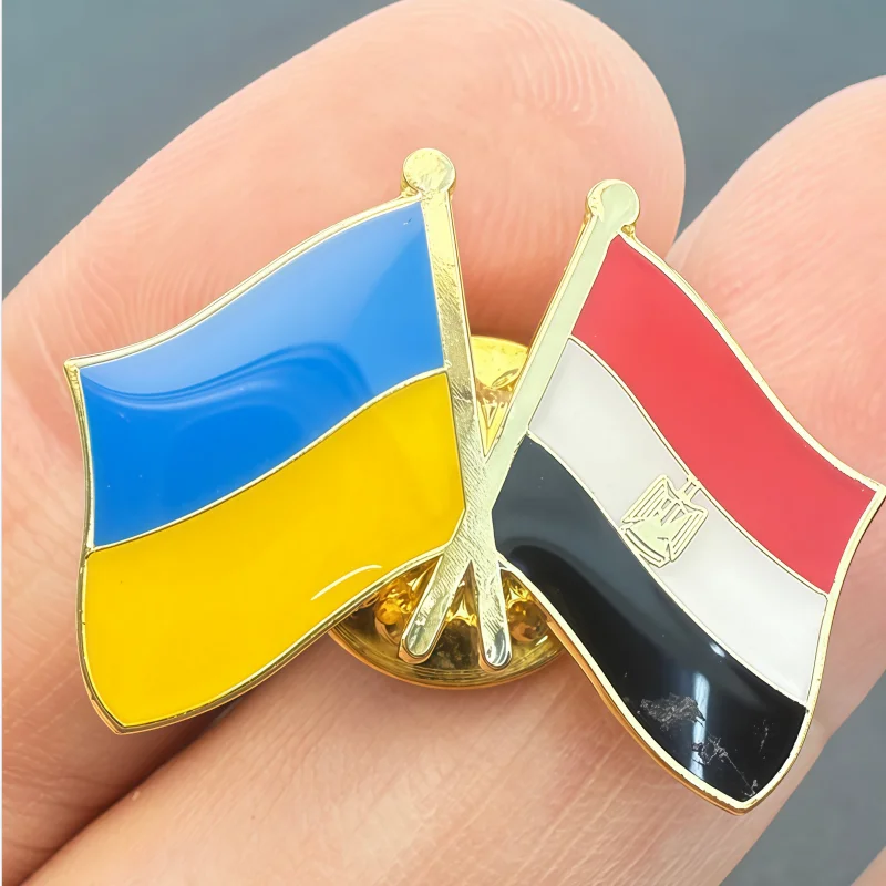 Ukraine & Egypt Flag Metal Soft Enamel Lapel Badge Pins Brooches