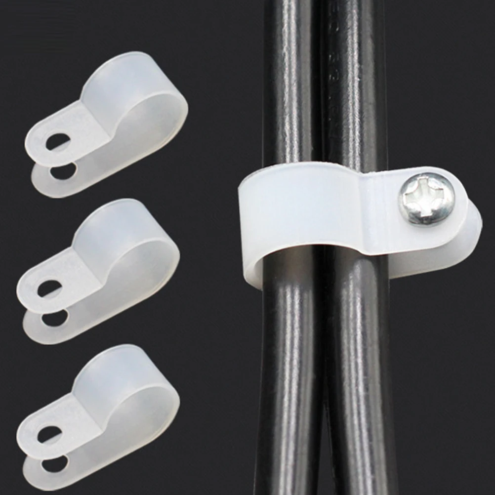 100 قطعة R-نوع حامل السلك مشبك كابلات خط كليب للكمبيوتر الكابلات الكهربائية دائم النايلون الحبل المنظم مقاومة للحريق