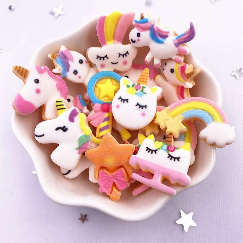 20PCS Hand Painted Resin Kawaii Colorful Rainbow Unicorn Flatback Stone Figurine Scrapbook DIY Decor Home Accessories Crafts