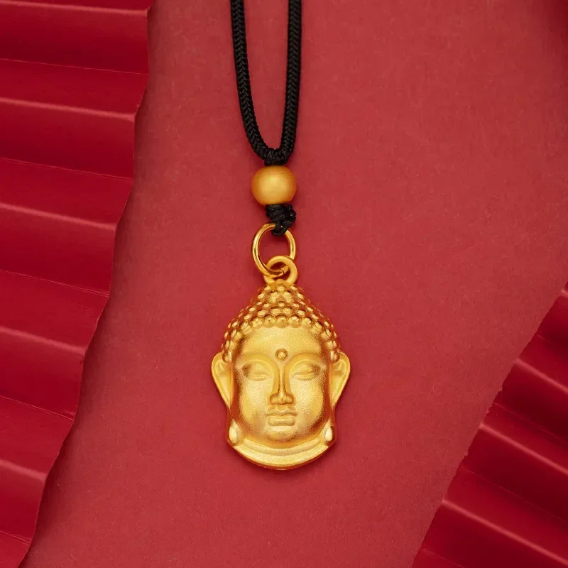 9999 Real Gold 24K Gold Buddha Head Pendant Boutique 3D Ancient Peace Buddha Head Pendant for Men and Women