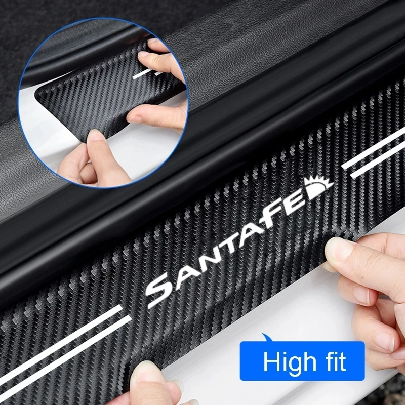 1/4/5 Car logo Door Sill Scuff Plate Decor Carbon Fibre Stickers For Hyundai SANTA SANTAFE 2019 2021 2022 car  Accessories