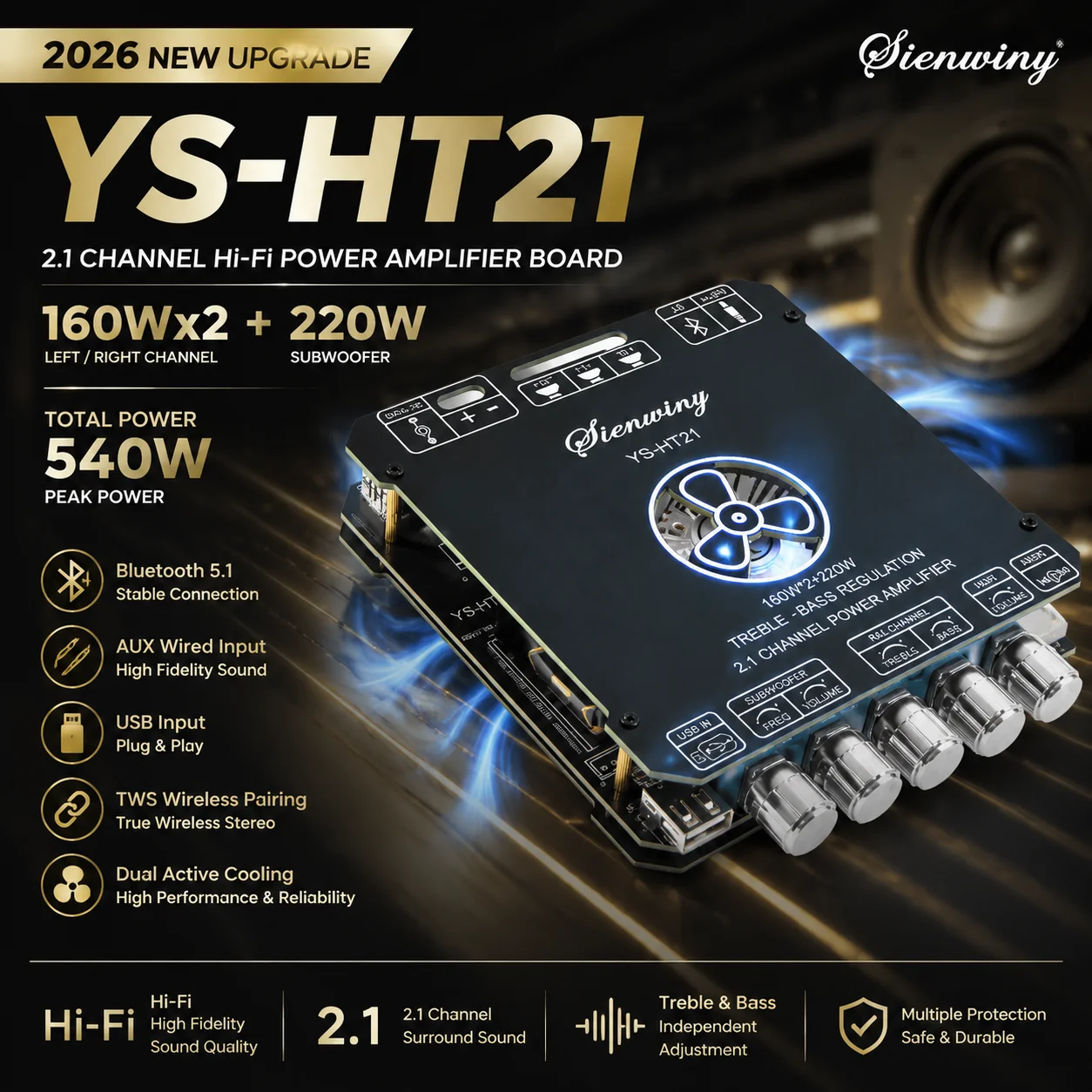 Home Cinema Bluetooth 5.1 - Nuova scheda amplificatore YS-HT21 TDA7498E 2.1CH