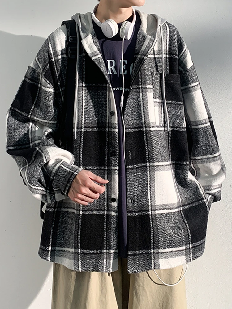 

Casual Plaid Long Sve Men's irt Hooded Autumn Faion Brand Hong Kong Sle Haome Versatile Casual irt Jaet