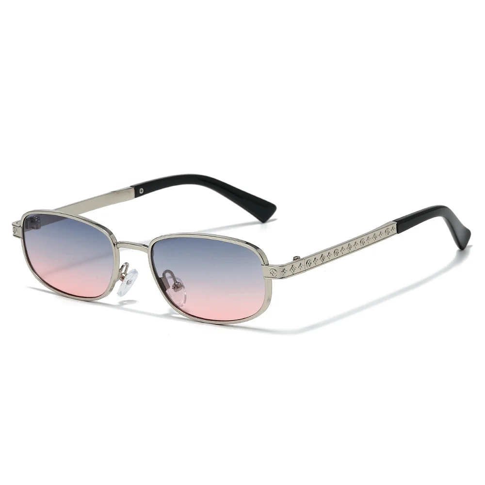2026 2026 Retro Square Sunglasses Unisex Metal Frame Printed Temple Aesthetic Party Street Style