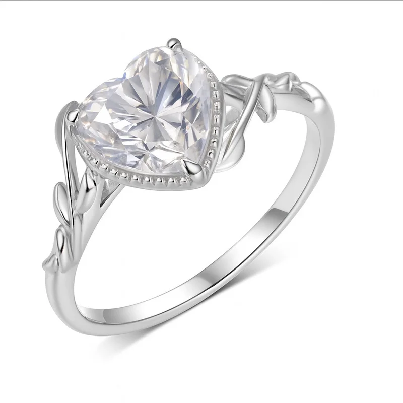 

ZFSILVER 925 Silver Fashion Luxury Trendy Color D 2ct Moissanite Design Heart Ring Charm Women Wedding Party Jewelry Gift MR0193