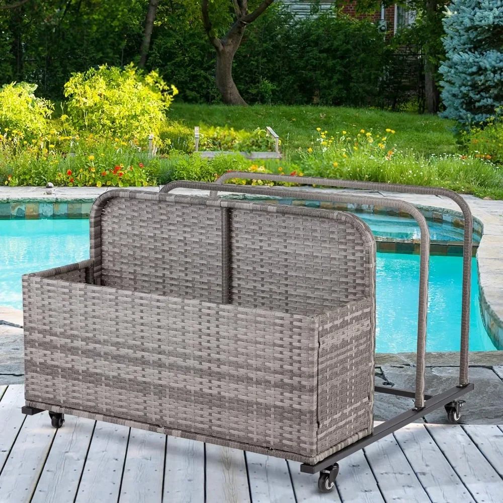 Poolside Float Storage Organizer, Outdoor Rattan Caddy with Wheels & Basket Organizer for Patio, Garden-Sturdy & Movable