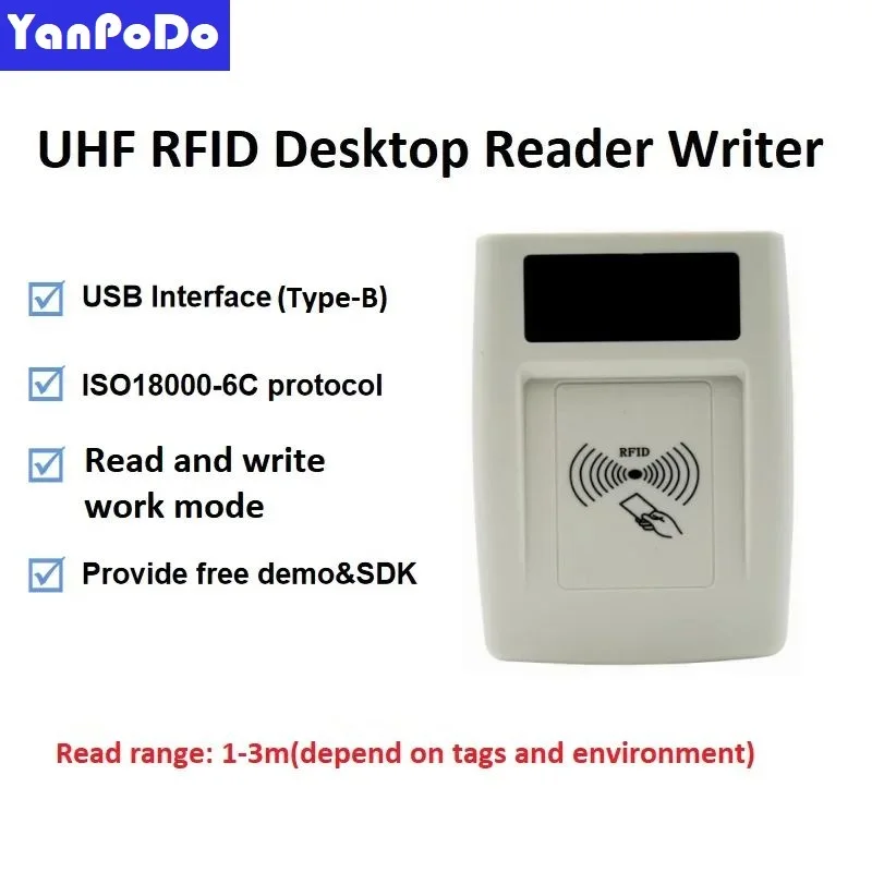 Yanpodo 0-3M 860-960Mhz Portable Desktop UHF RFID Reader Keyboard HID USB RFID Writer UHF Type-B Interface with APK and SDK