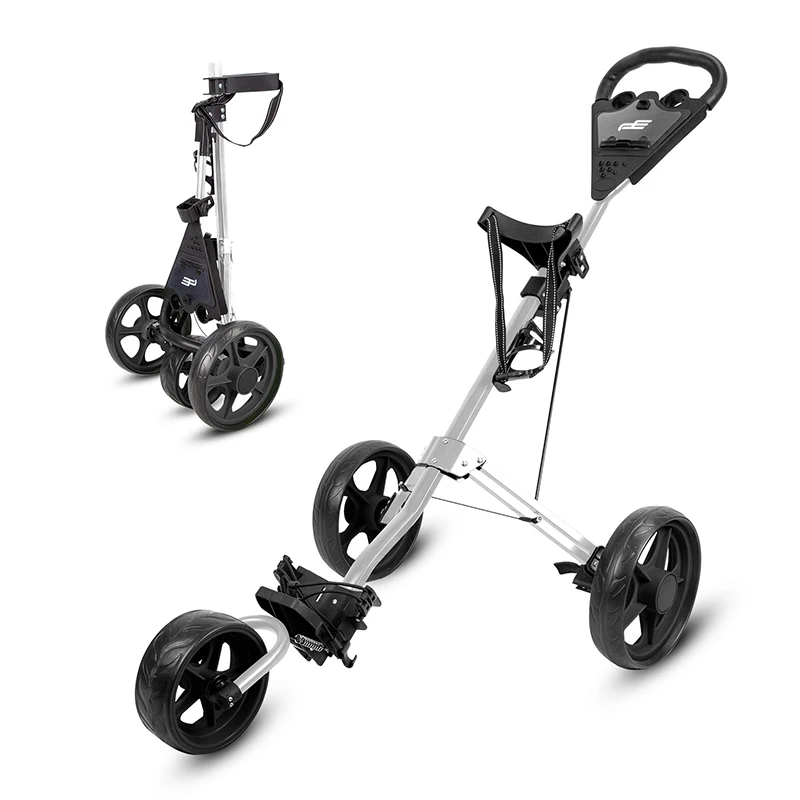 Lightweight Foldable 3 Wheel Aluminum Alloy Golf Push Cart, with Bottle Holder, Golf Bag Trolley Caddy Scooter Transporter