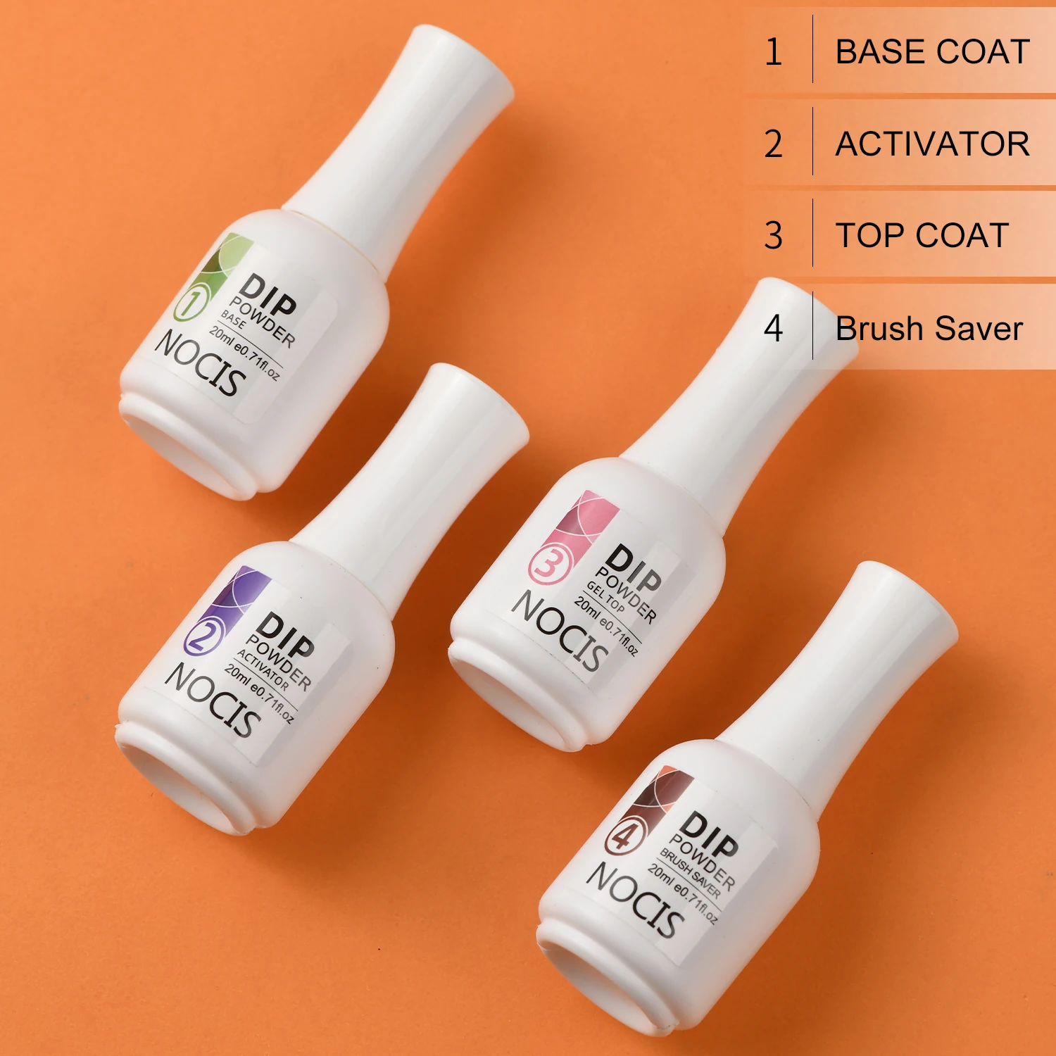 4-delige dippoeder nagelkit: 20 ml essentials set met basis- en toplaag, activator en borstelbesparing - geurloze acrylmanicure voor