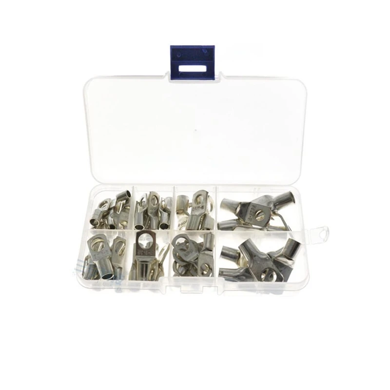 Big Deal 60Pcs Bolt Hole Tinned Copper Cable Lugs Battery Terminals Set Wire Terminals Connector SC10-6 SC16-8 SC25-8 ,Silver