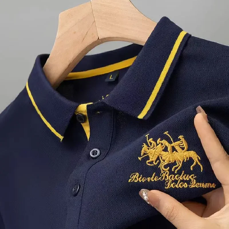New Embroidered Men's Pure Cotton Popsicle Cotton Hot Selling Polo Shirt Summer New Business Casual Breathable Men's Polo Shirt