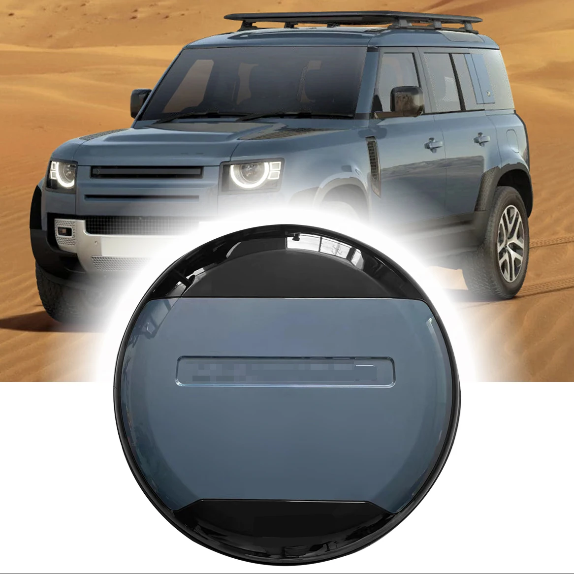 Spare Tire Cover fits for LR Defender 110 90 130 2020-2024 2025 ABS Tyre Wheel Cover Protector (Tasman Blue + Glossy Black)