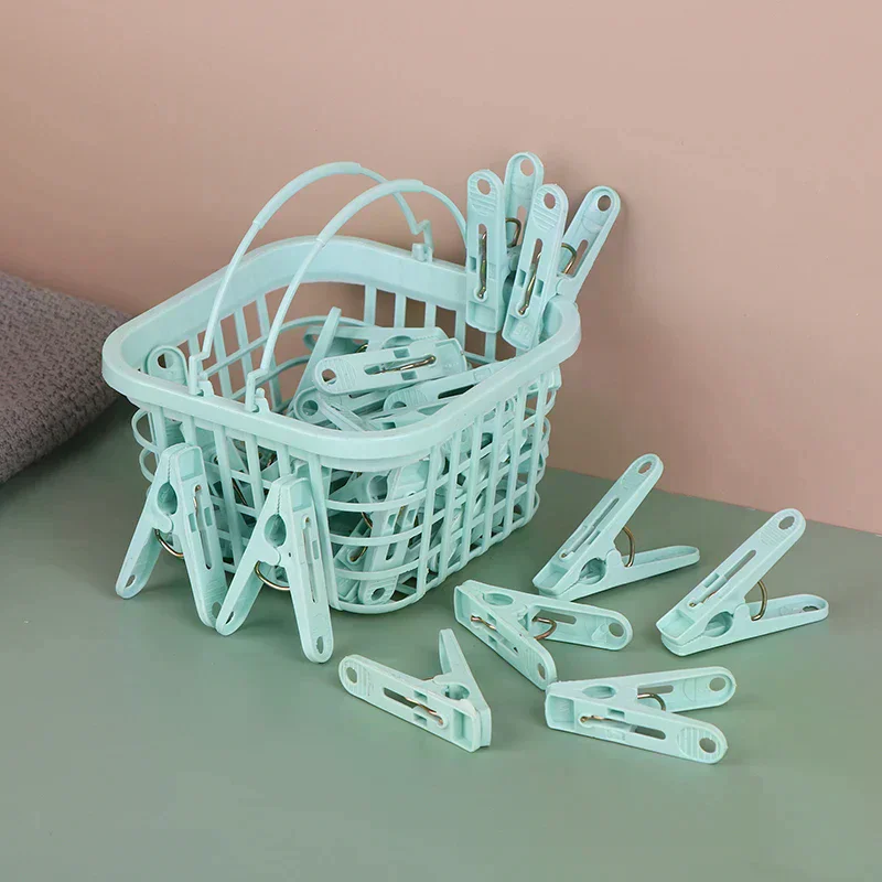 30Pcs Plastic Clothes Pegs Laundry Clothespin Pins Clothes Drying Clips Windproof Clothes Clips Small Clothes Pegs With Basket
