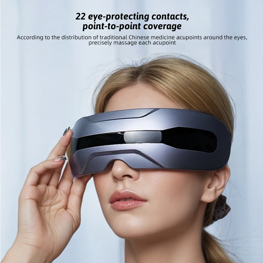 Massaggiatore per occhi 3D intelligente ricaricabile elettrico multifunzione in silicone con finestra di visualizzazione visiva per alleviare lo stress