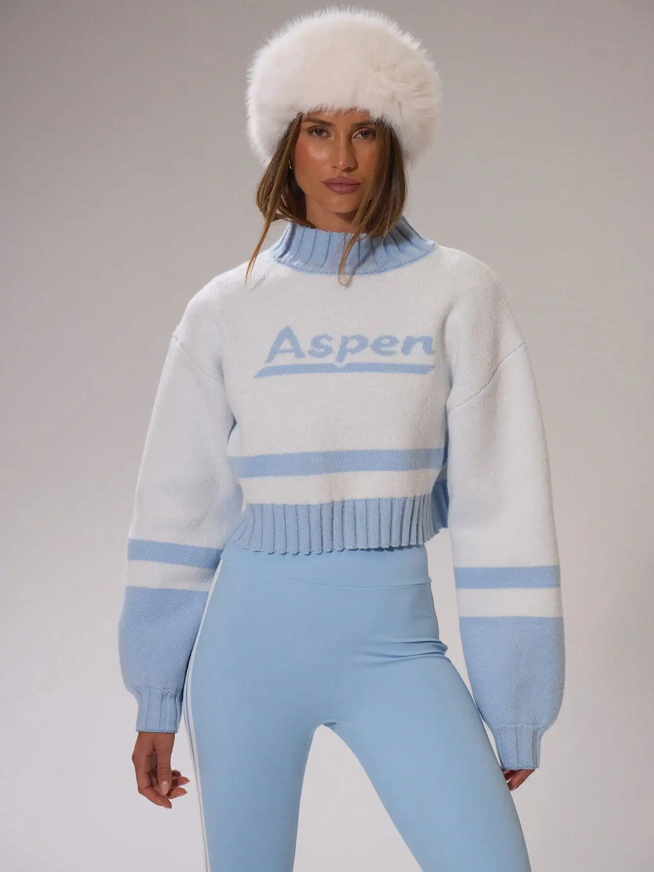 

Свитер Aspen Graphic Crop Knit – с высоким воротником, в полоску, уютная зимняя спортивная одежда для катания на лыжах и отдыха