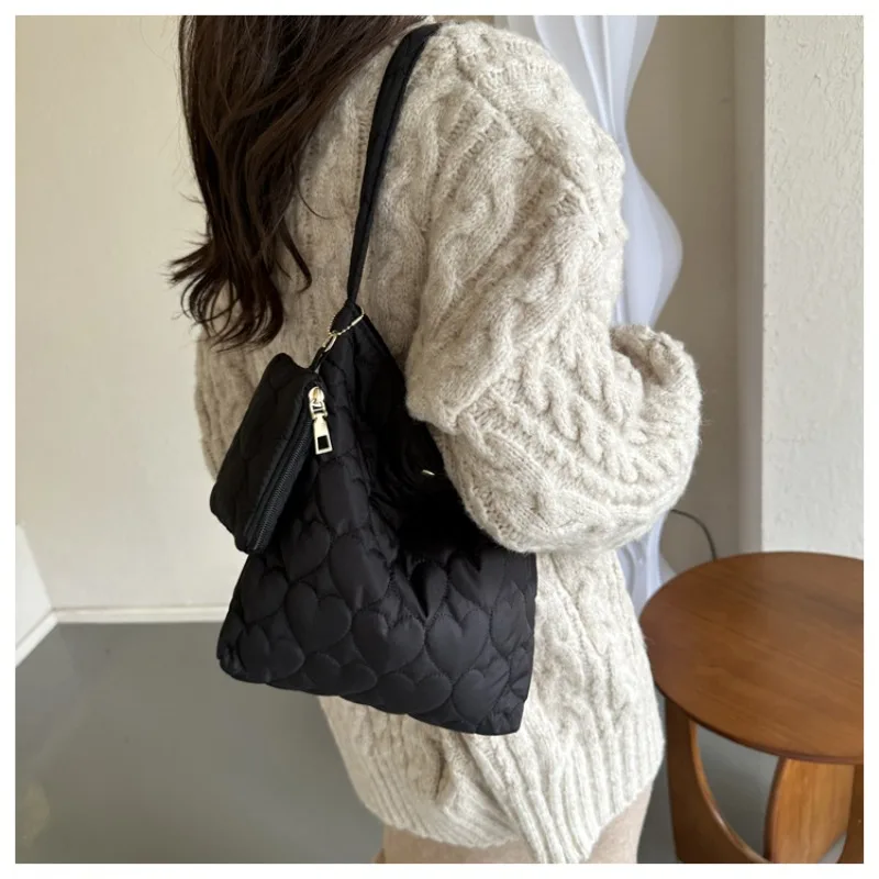 Autumn Winter New Small Fresh Solid Color Shoulder Bag Female Korean Version of Western-style Love Embossed Female Shoulder Bag