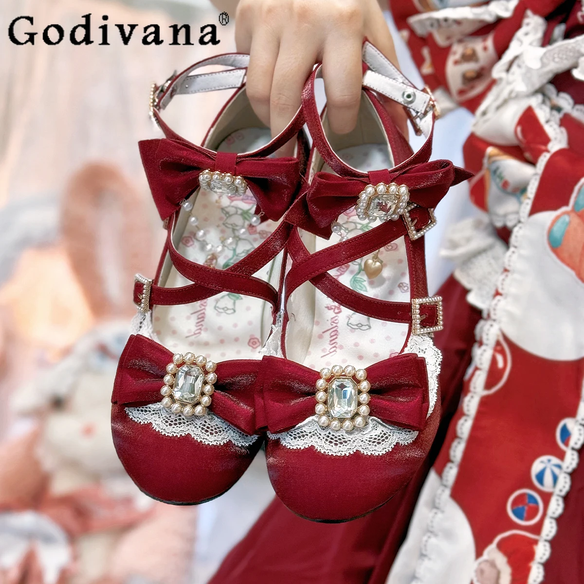 

Princess Girl's Sweet Red Mid Heel Pumps Original Spring Autumn Japanese Lolita Mary Jane Shoes Women Sweet Elegant Cla Pumps