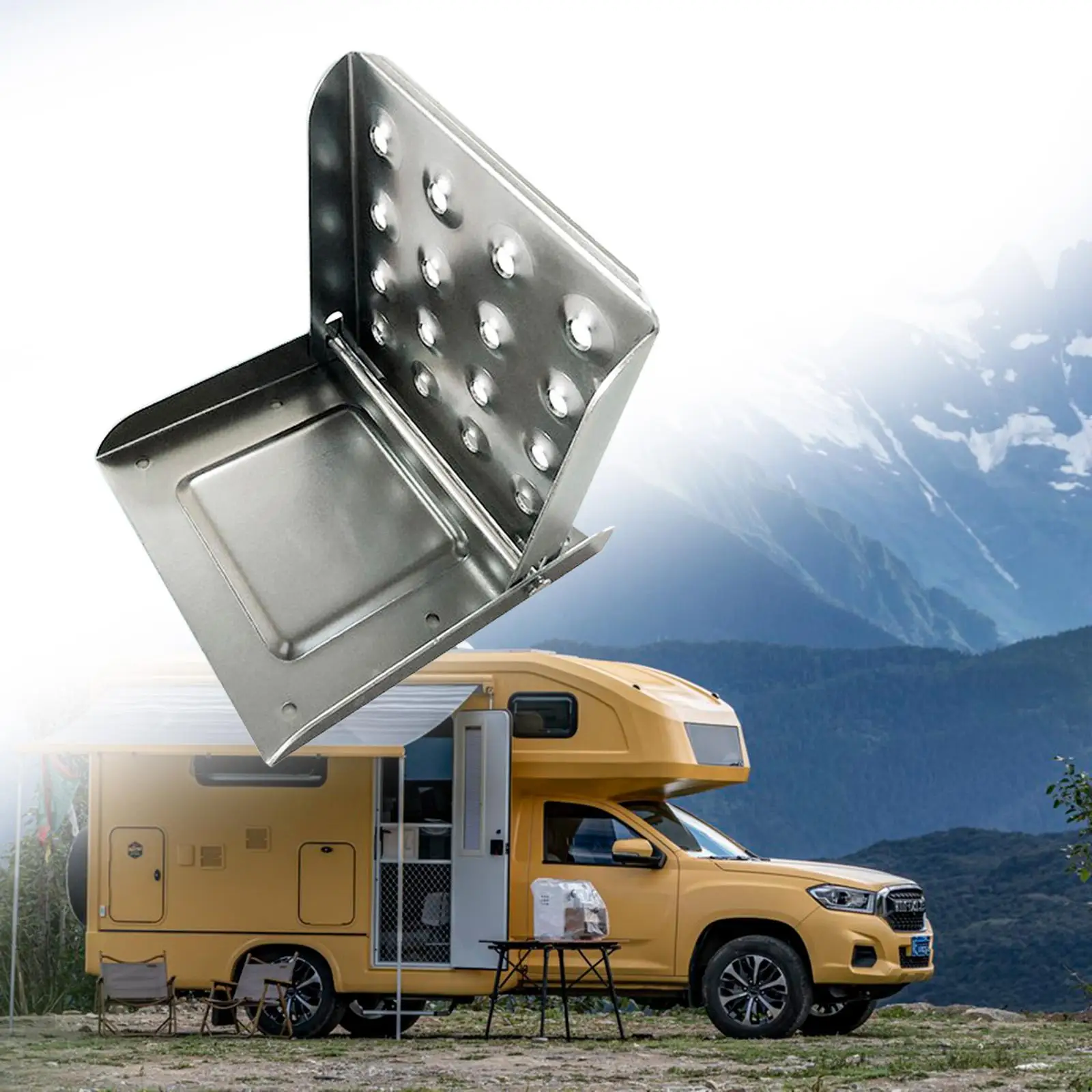 

Folding Truck Step Galvanized Anti Slip Foldable Pedal Heavy Duty Stair Accessory for RV Trailer Truck