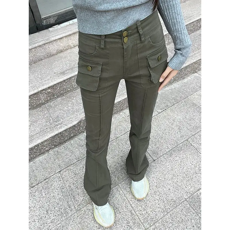 

Denim Cargo Jeans Pants for Women Streetwear Chic Casual Female Overalls with Pockets 2024 Fashion Girl Straight Trousers A19