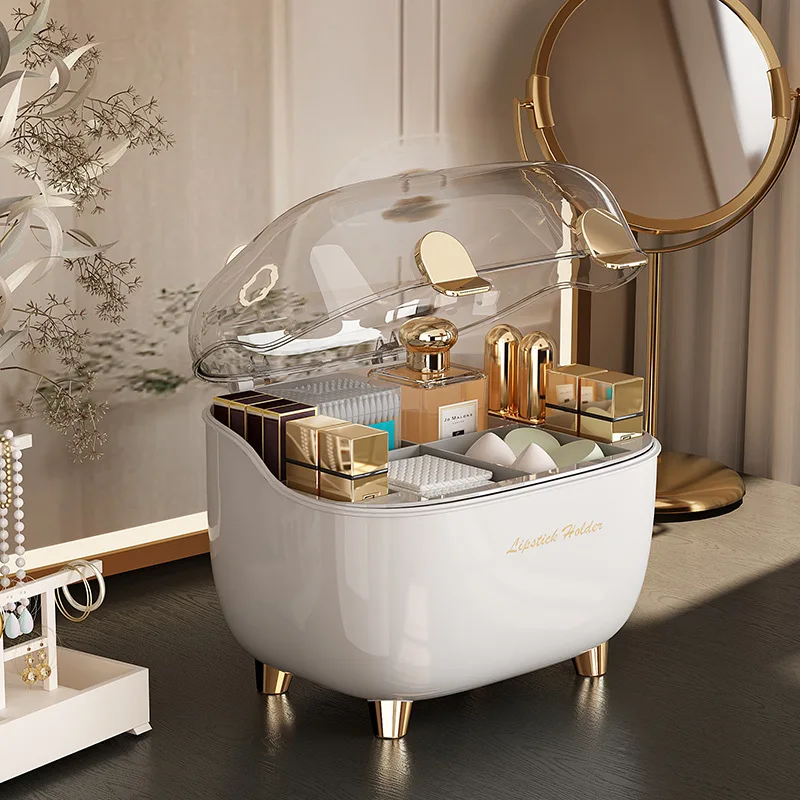Aesthetic Lipstick Organizer - Dustproof Desktop Storage Box with Lid for Lip Gloss & Makeup, Trendy Vanity Display Case