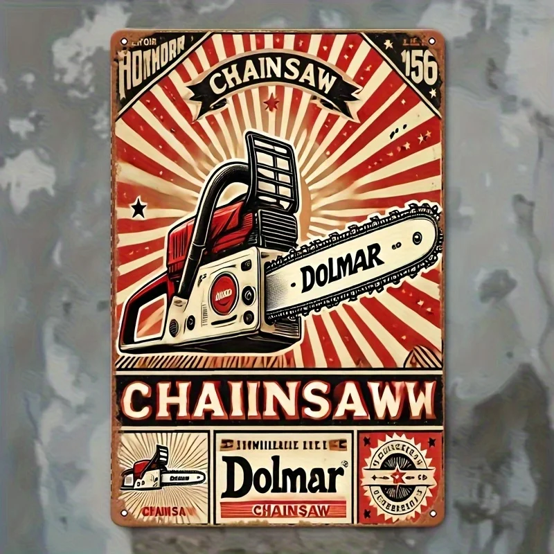 Placa de Metal Vintage 2D Plana, 1 unidade, com Gráfico de Motosserra Dolma em Vermelho e Preto - Decoração de Garagem em Chapa de Ferro Resistente - Retrô