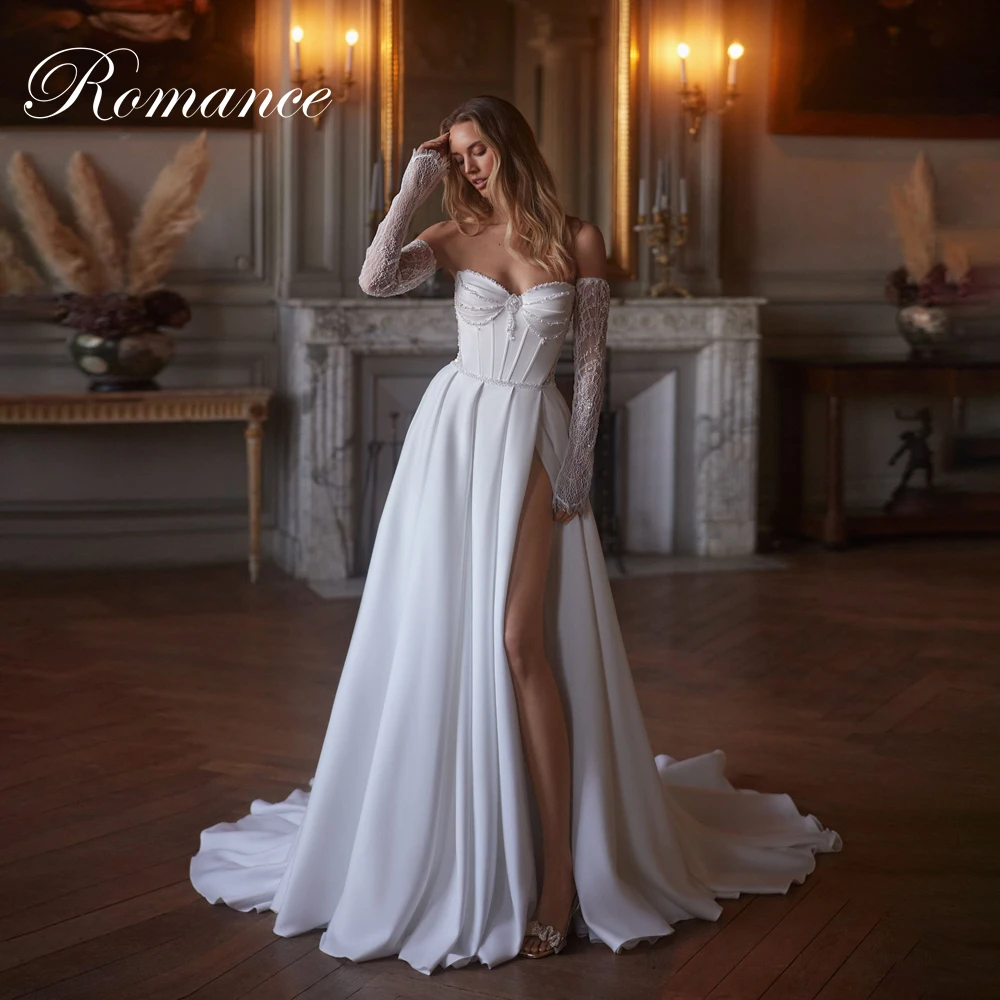 

Elegant V-Neck Beading A-Line Wedding Dress Women 2025 Pleat High Side Split Open Back Sleeveless Vestidos De Novia Customized