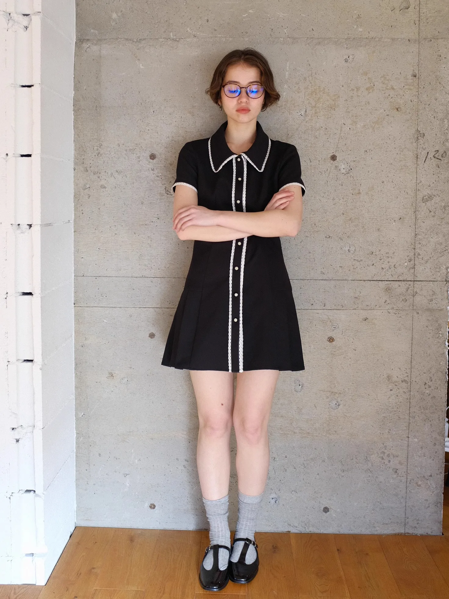 

Deertrip Bla White Ruffle Splicing College Cut Dr Color Colion Turn Collar ort Sve Ретро юбка трапециевидной формы