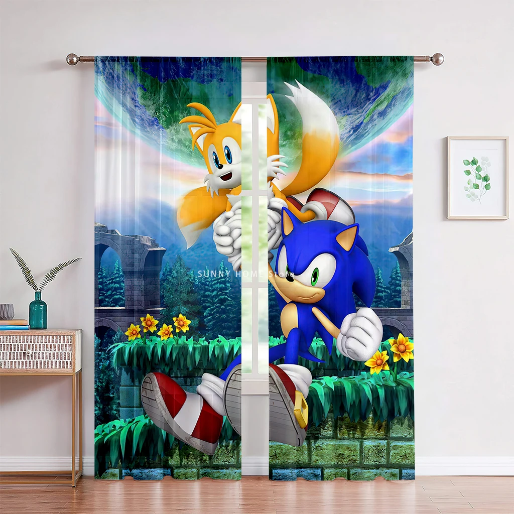 2PCS Custom  Themed Cartoon Print Curtains For Kids Room, Polyester Rod Pockets, Home Decoration