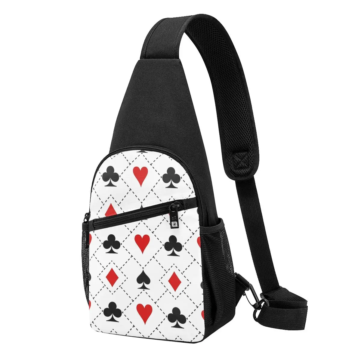 Playing Cards Suit Symbols Pattern Chest Bag Men Sling Crossbody Backpack Chest Bag Travel Hiking Daypack Shoulder Bag